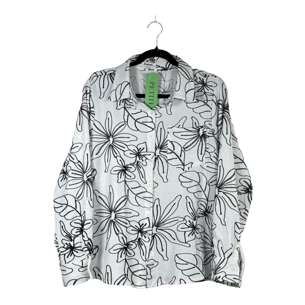 NWT Floral Button-Up Embroidered Shirt Blouse Size MP Collared Neck